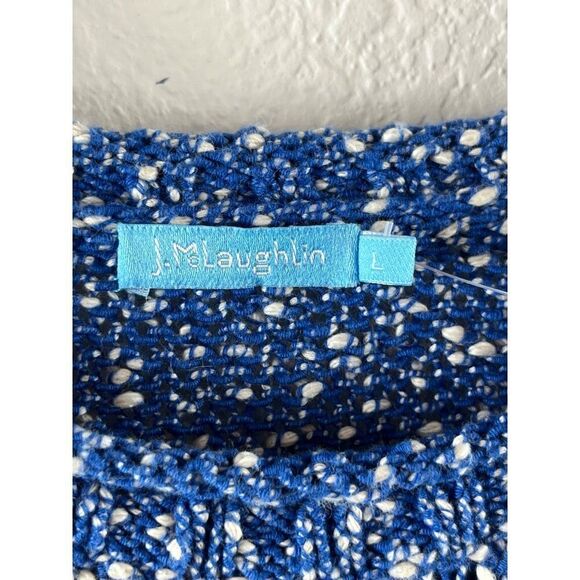 J. McLaughlin Textured Marled Split Hem Pullover Crewneck Sweater Large Blue - Picture 6 of 8